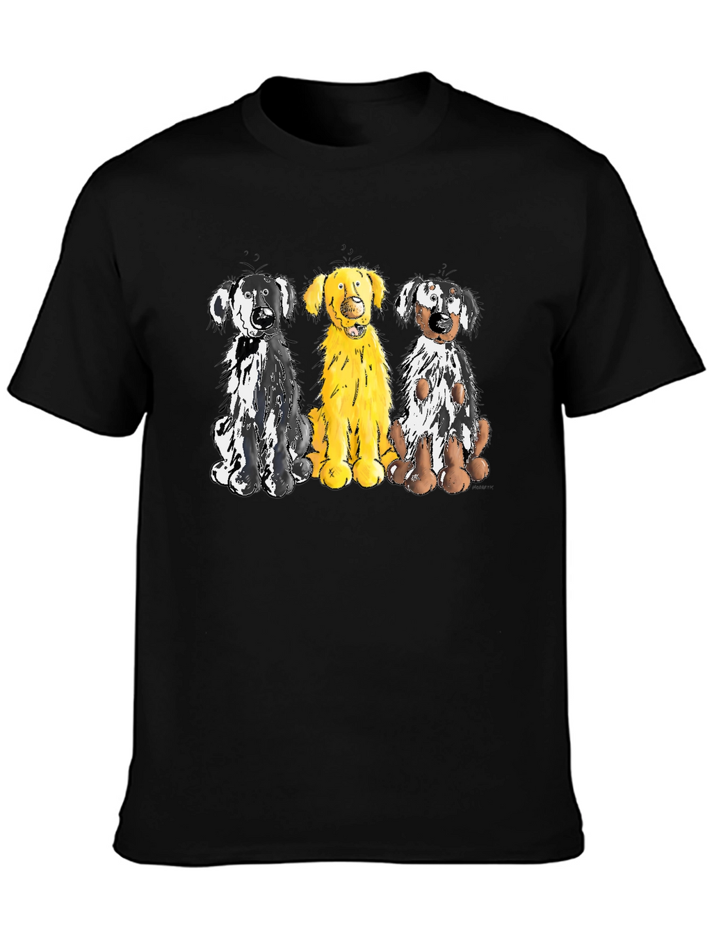 Three Dog Cartoon Graphic T-Shirt