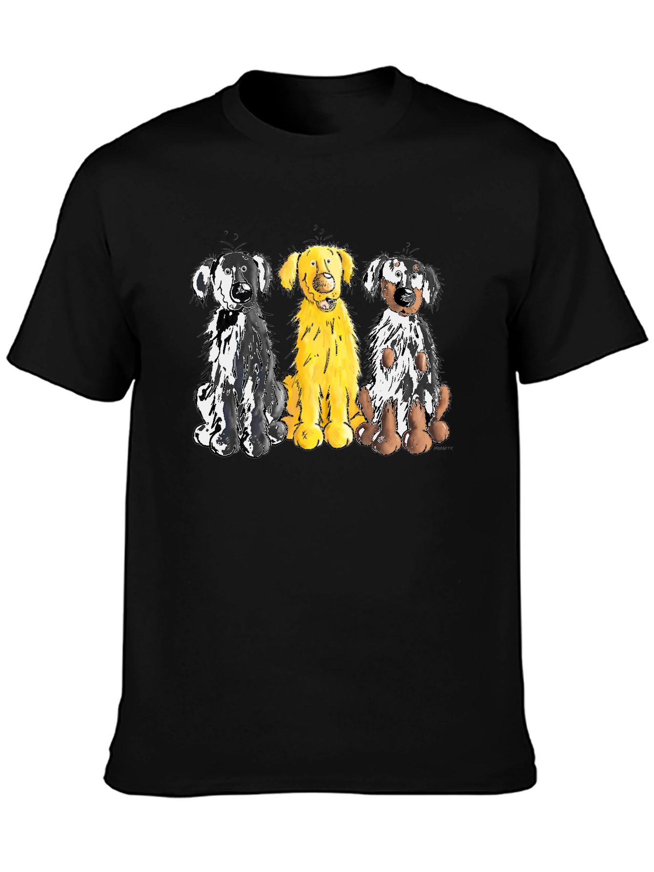 Three Dog Cartoon Graphic T-Shirt