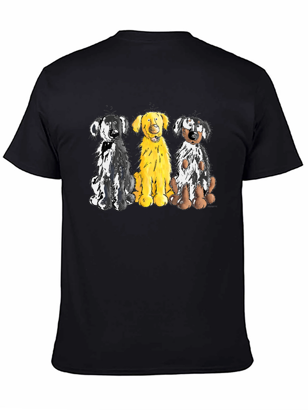 Three Dog Cartoon Graphic T-Shirt