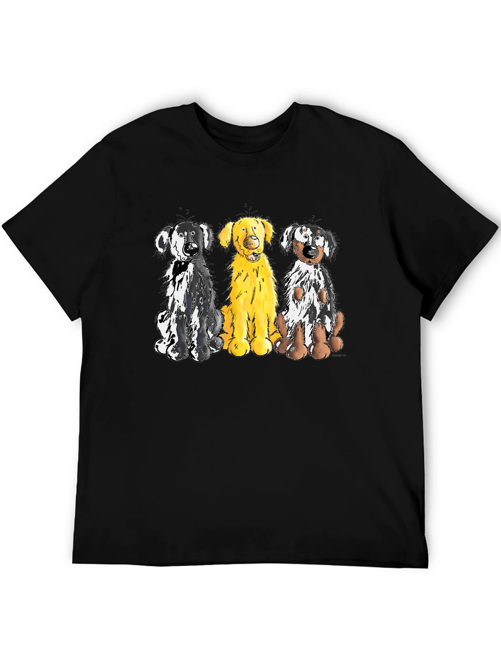 Three Dog Cartoon Graphic T-Shirt