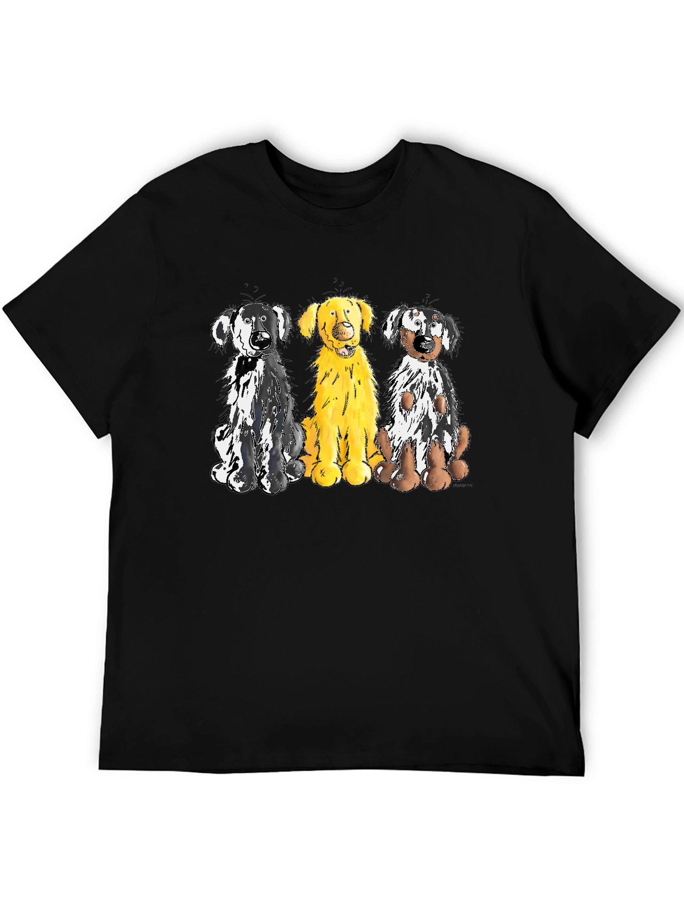 Three Dog Cartoon Graphic T-Shirt