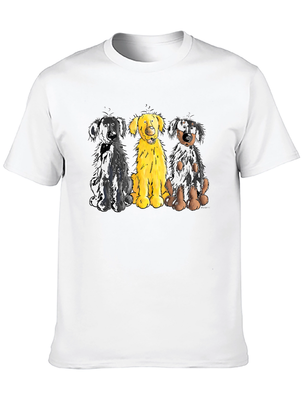 Three Dog Cartoon Graphic T-Shirt