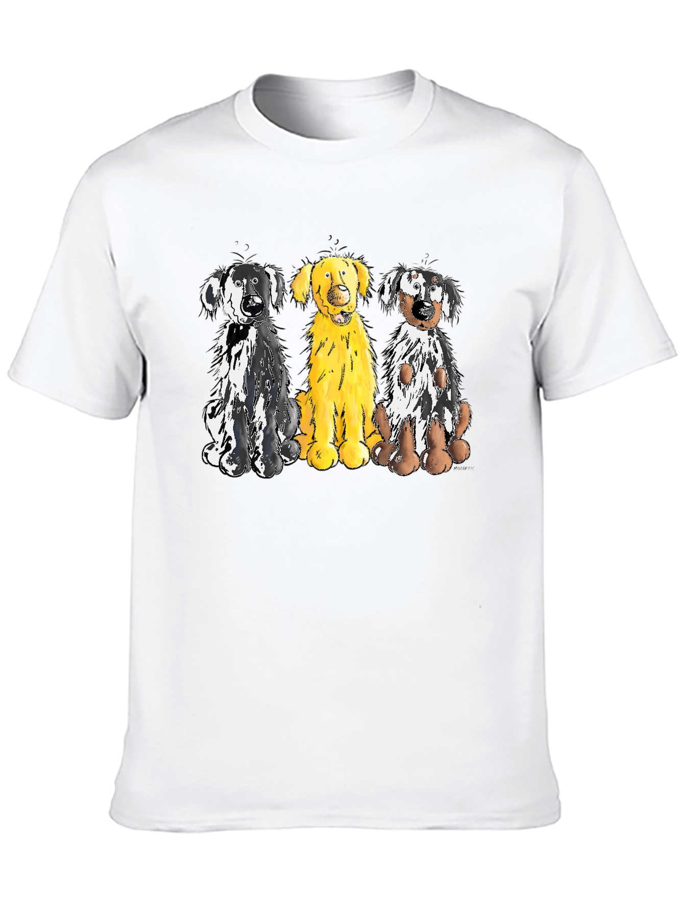 Three Dog Cartoon Graphic T-Shirt