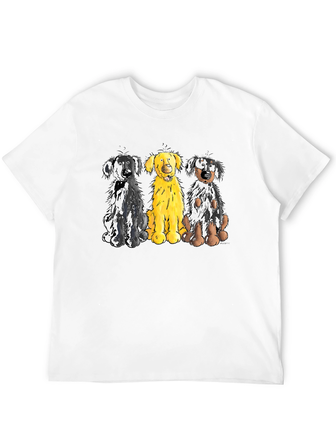 Three Dog Cartoon Graphic T-Shirt
