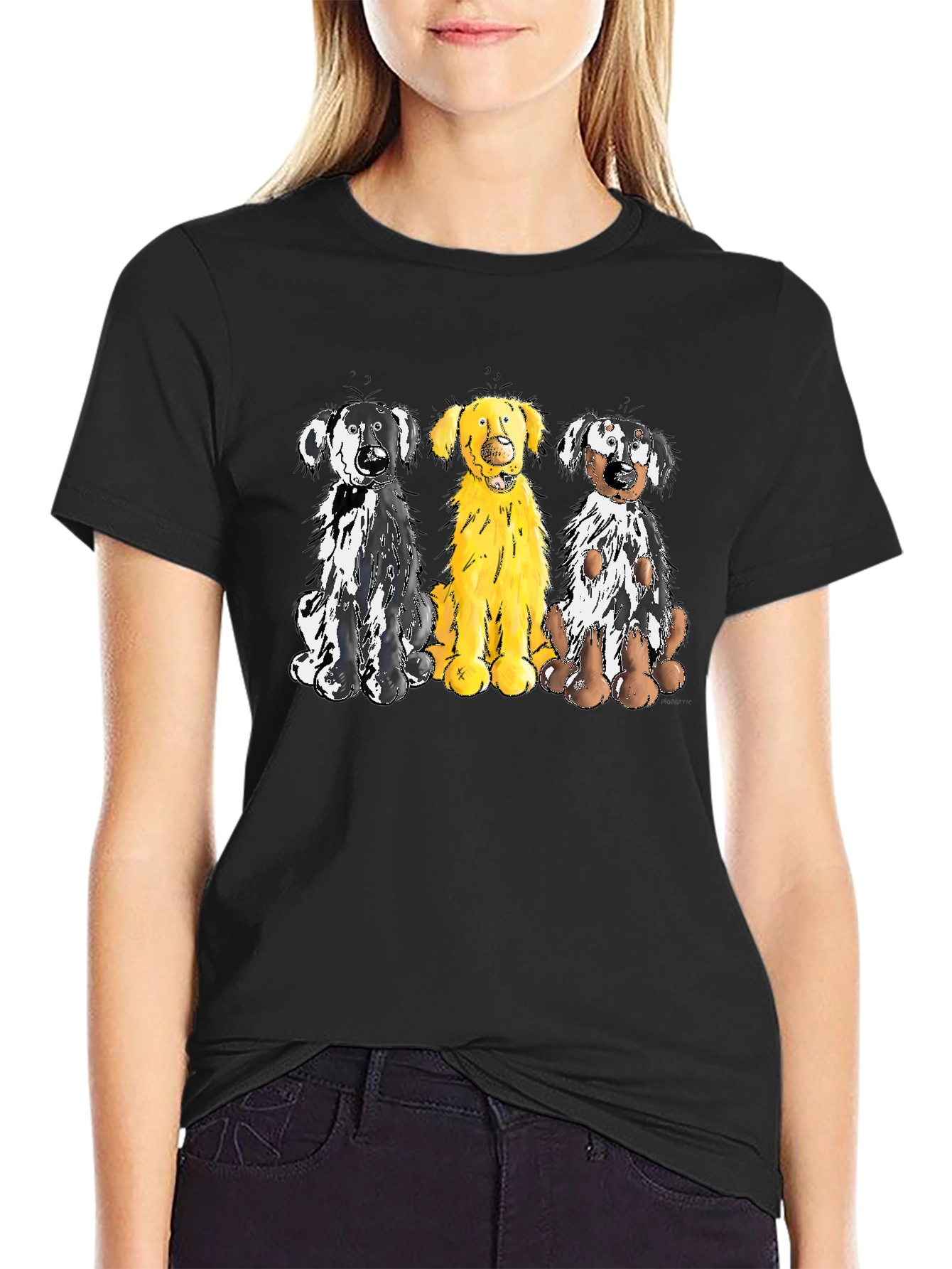 Three Dog Cartoon Graphic T-Shirt