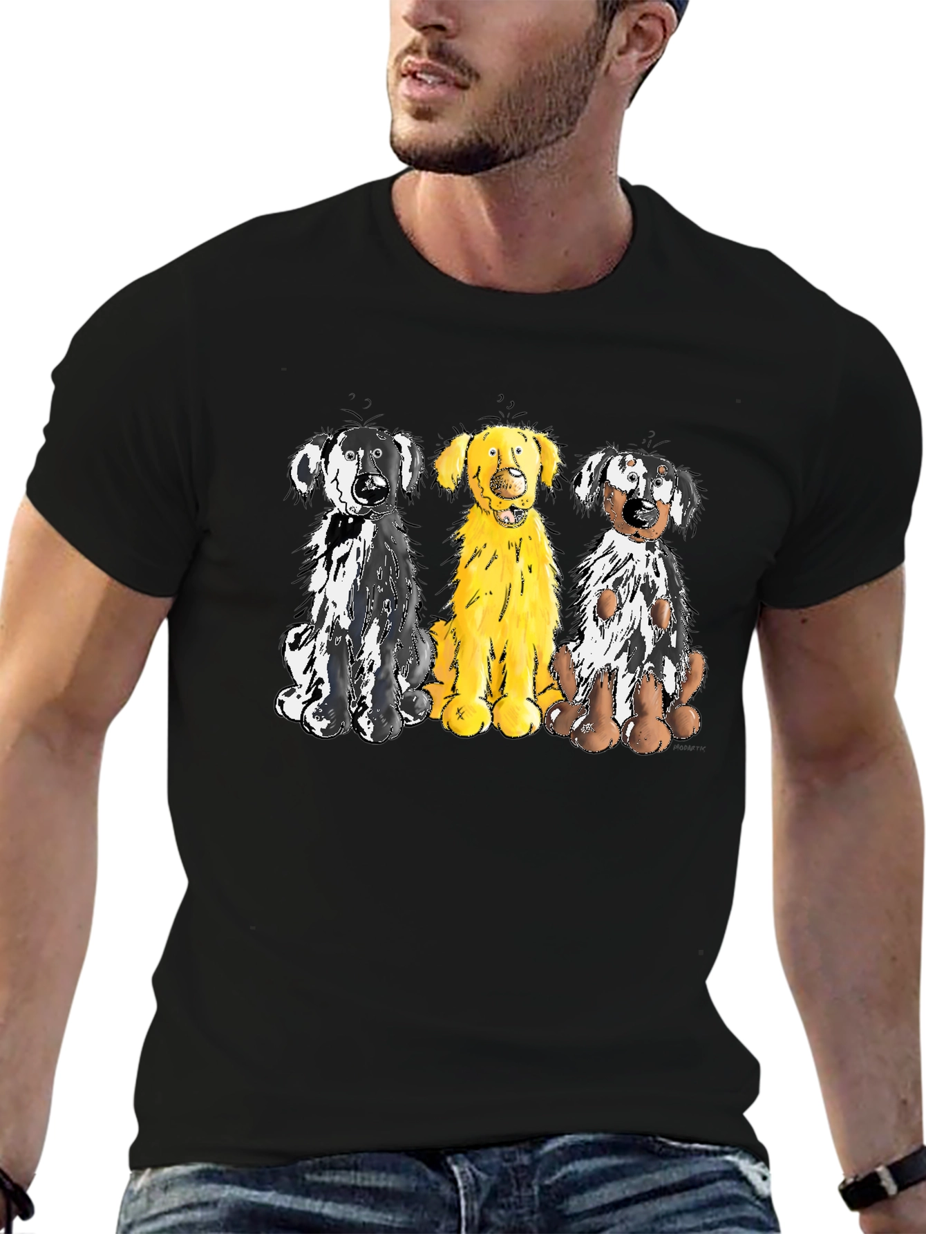 Three Dog Cartoon Graphic T-Shirt