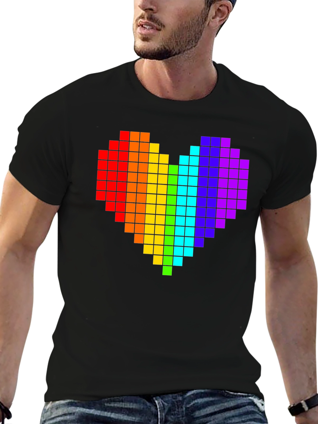 Pixel Heart Pride T-Shirt - Black Cotton Tee