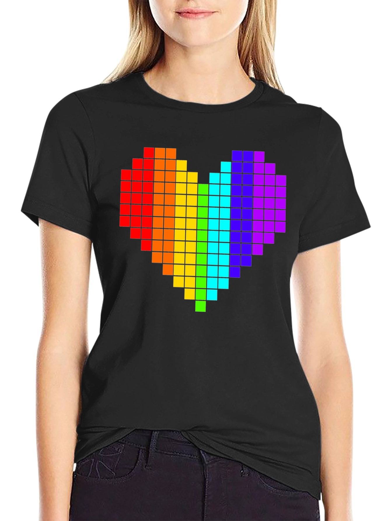 Pixel Heart Pride T-Shirt - Black Cotton Tee