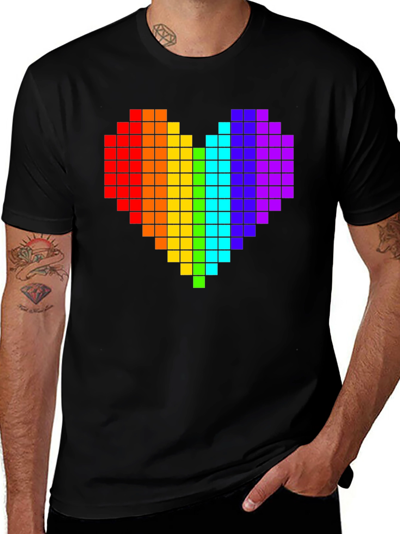Pixel Heart Pride T-Shirt - Black Cotton Tee