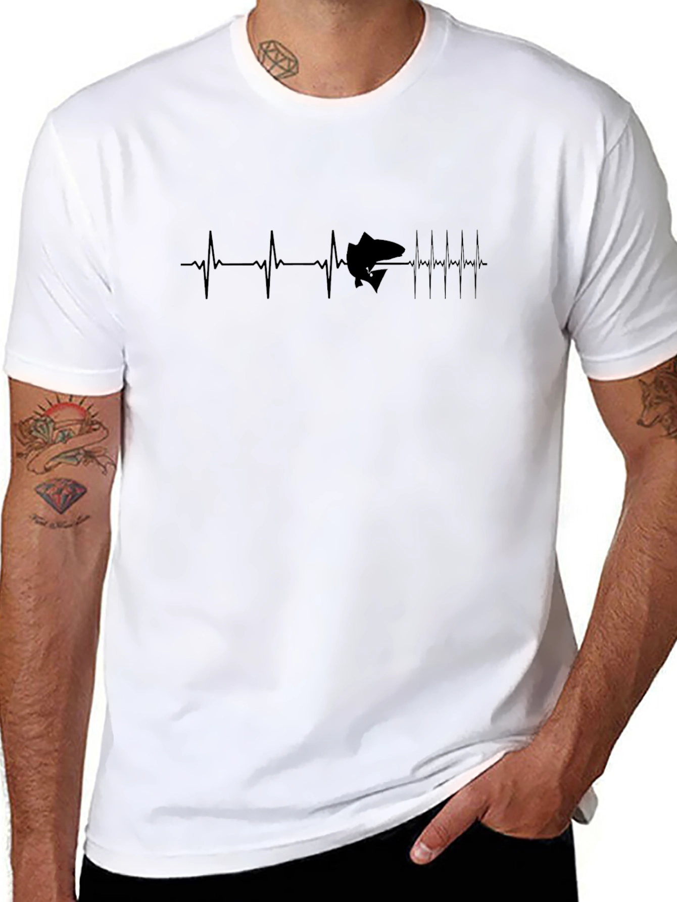 Heartbeat Fish Graphic Tee - Black Cotton T-Shirt