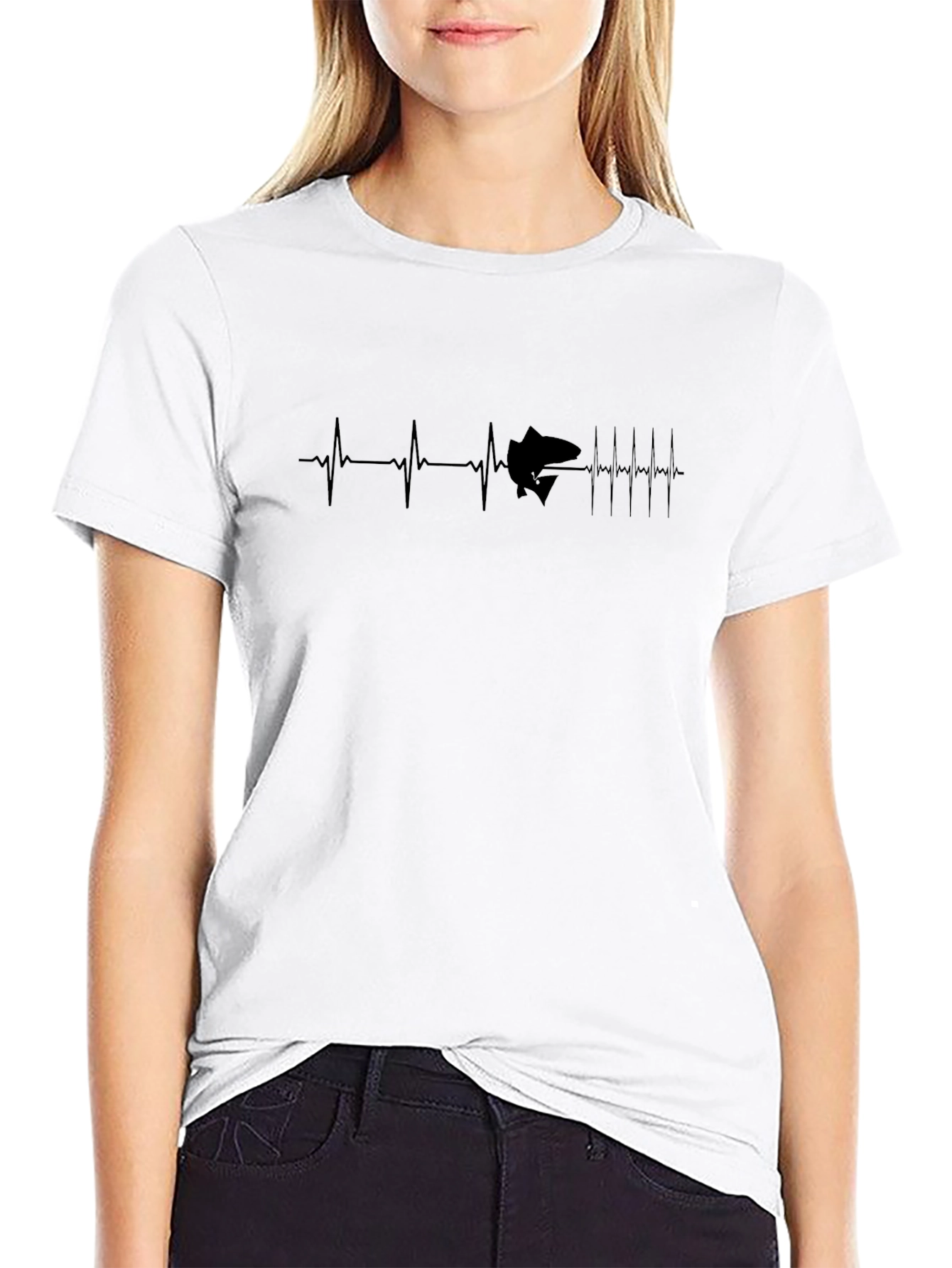 Heartbeat Fish Graphic Tee - Black Cotton T-Shirt