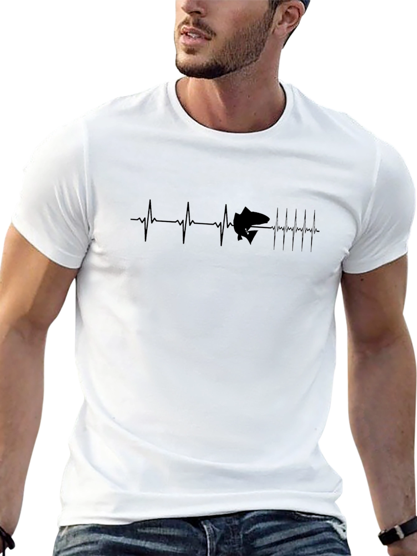 Heartbeat Fish Graphic Tee - Black Cotton T-Shirt