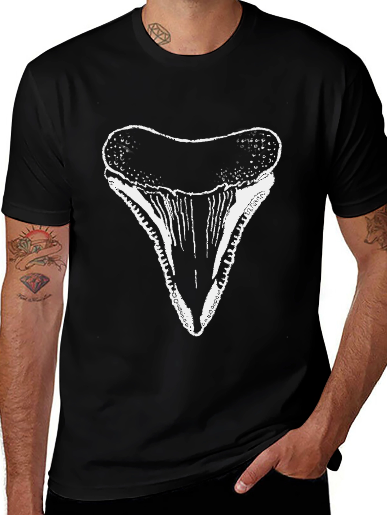 Shark Tooth Graphic Tee - Black Cotton T-Shirt