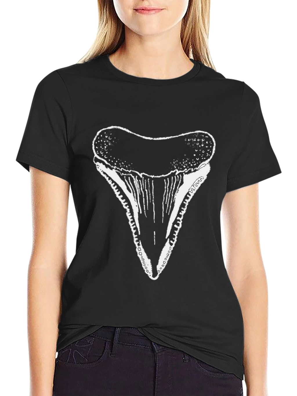 Shark Tooth Graphic Tee - Black Cotton T-Shirt