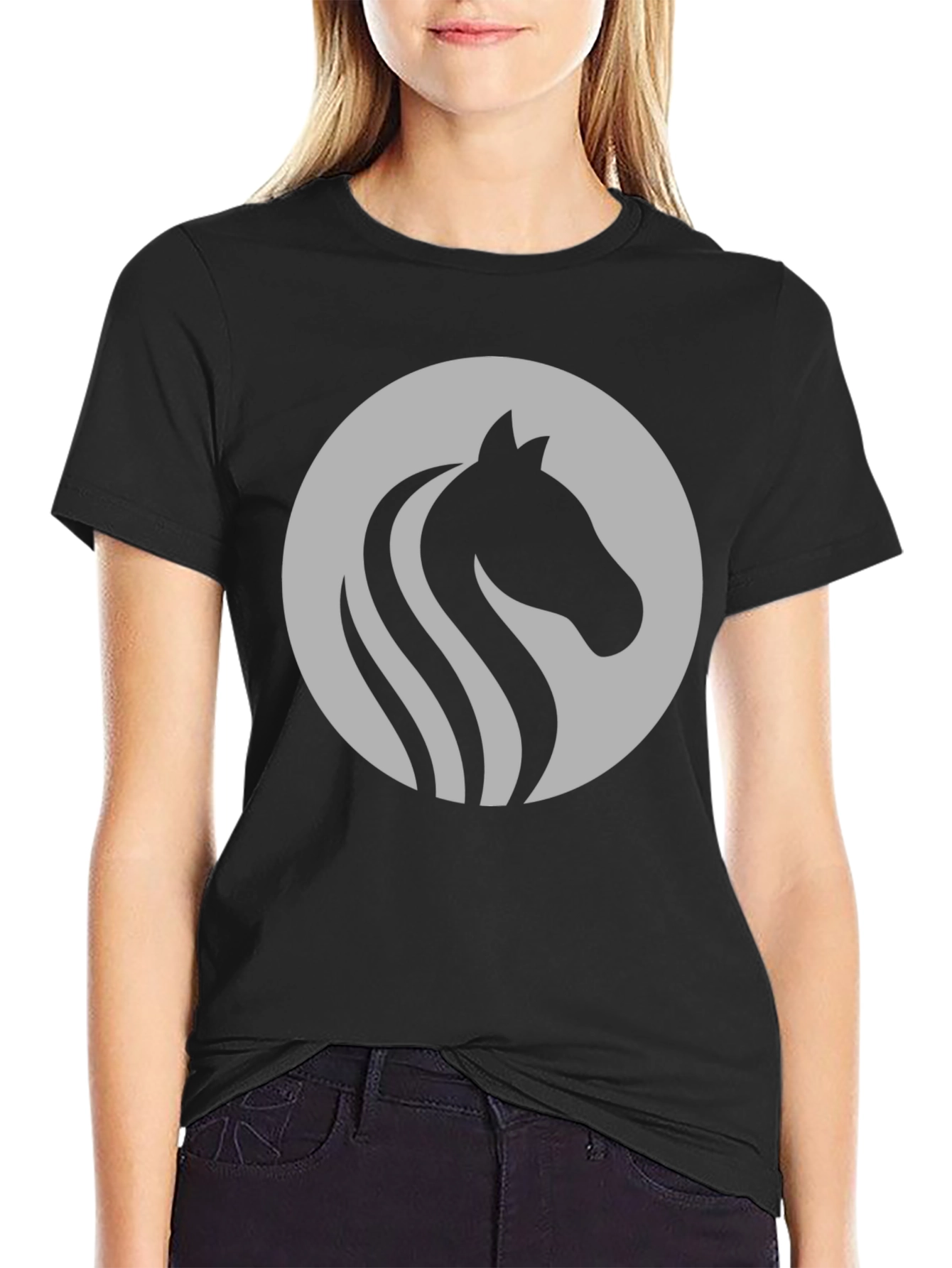 Elegant Horse Head Graphic Tee - Stylish Mens Black T-Shirt