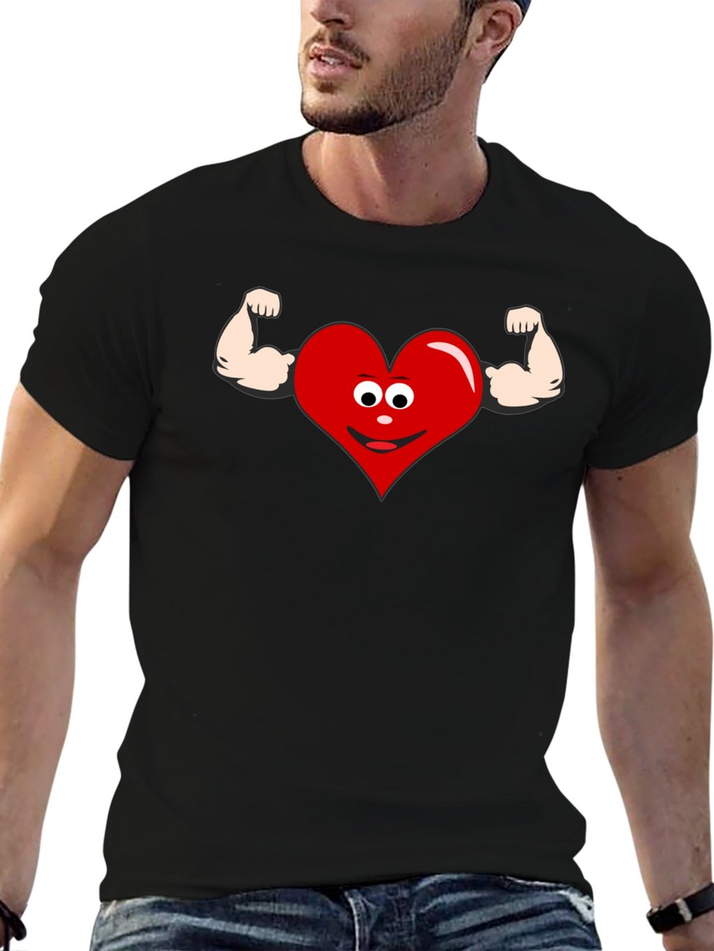 Funny Heart Muscle Graphic T-Shirt - Black