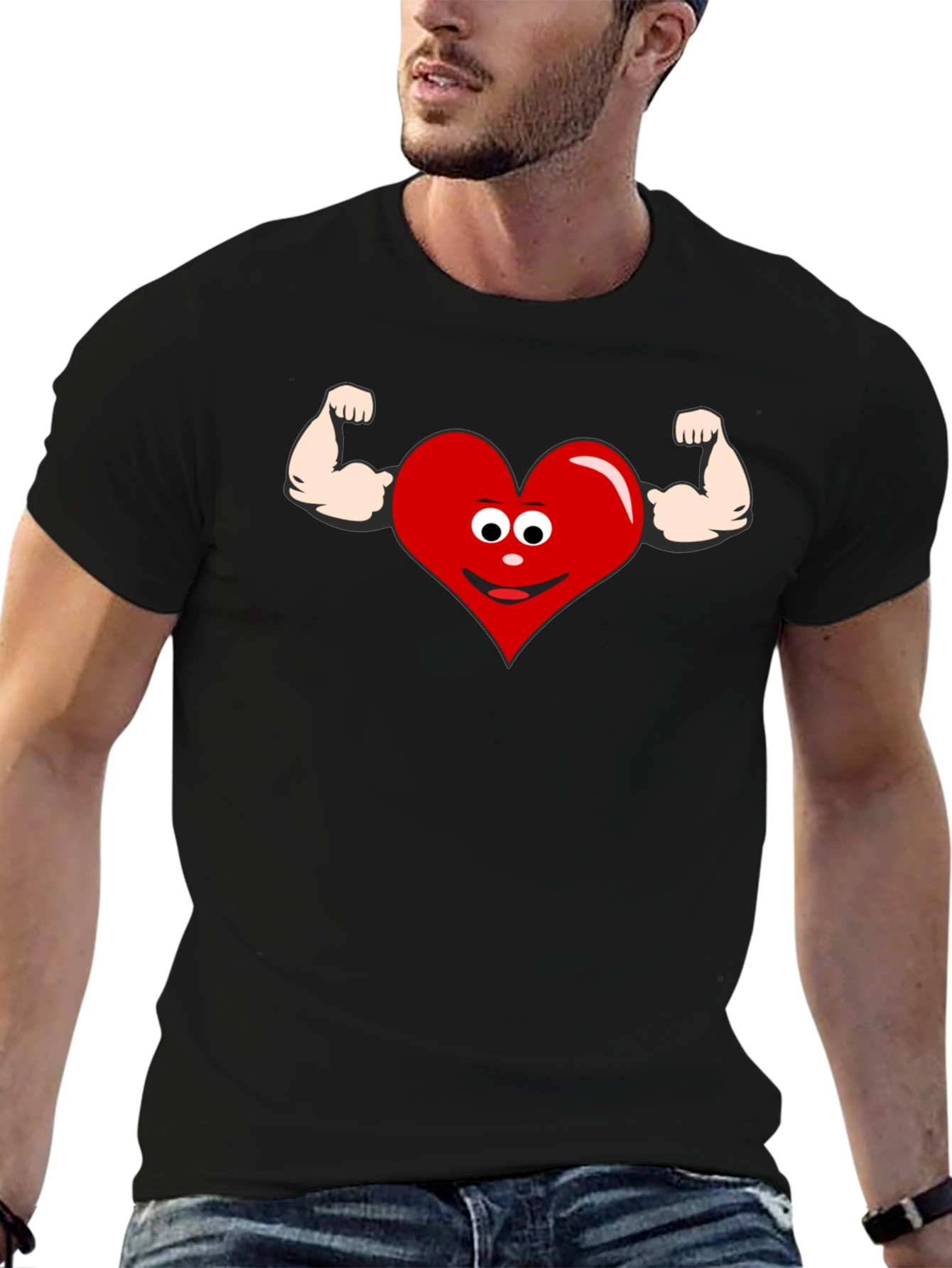 Funny Heart Muscle Graphic T-Shirt - Black