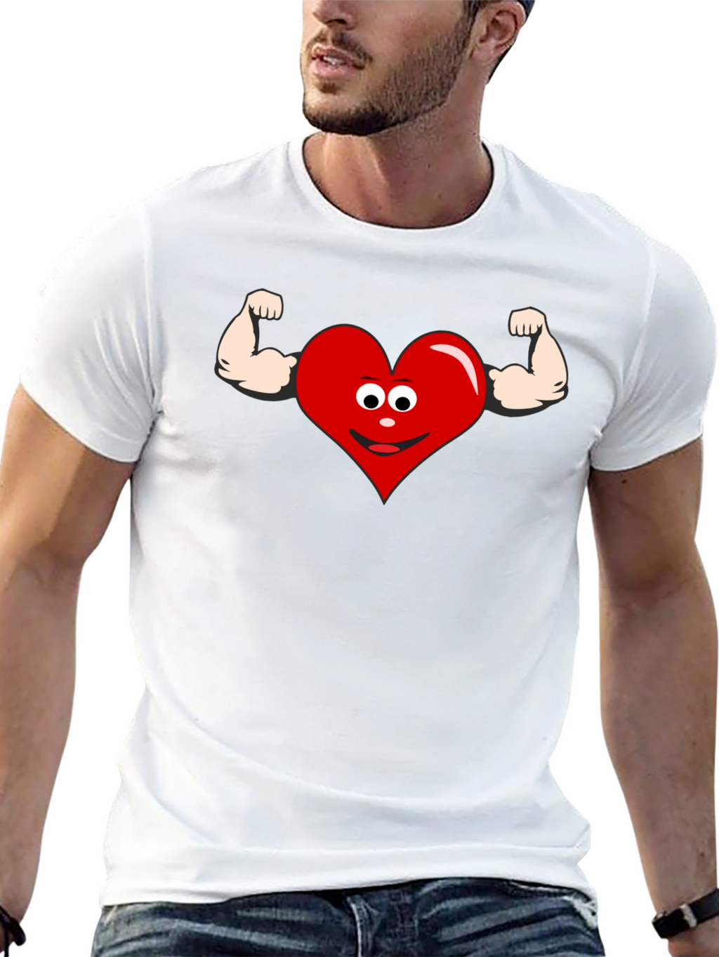 Funny Heart Muscle Graphic T-Shirt - Black