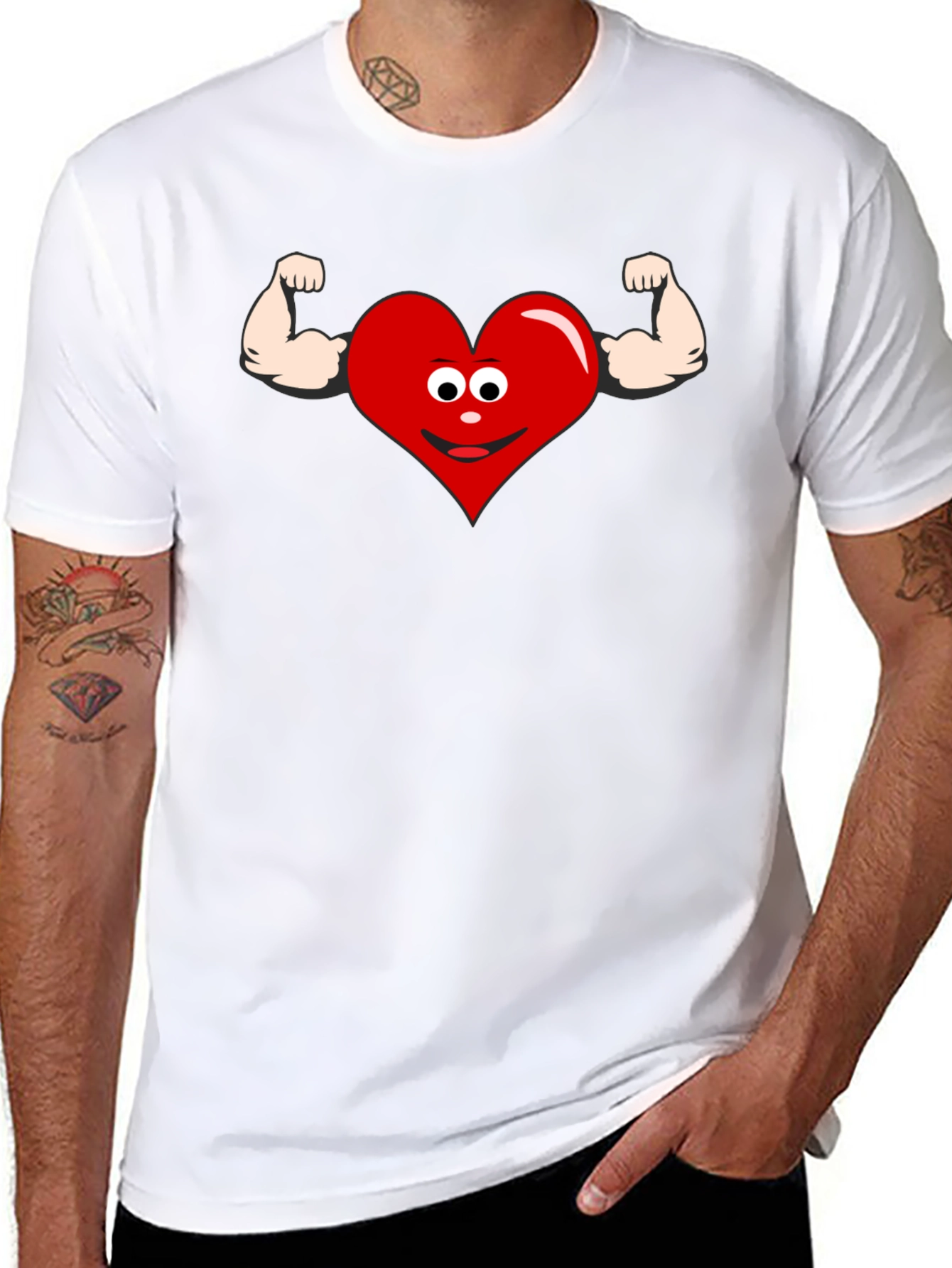 Funny Heart Muscle Graphic T-Shirt - Black