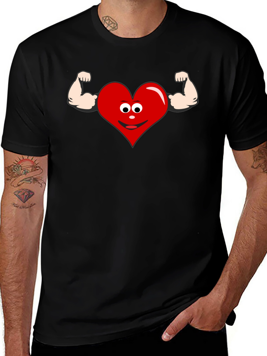 Funny Heart Muscle Graphic T-Shirt - Black
