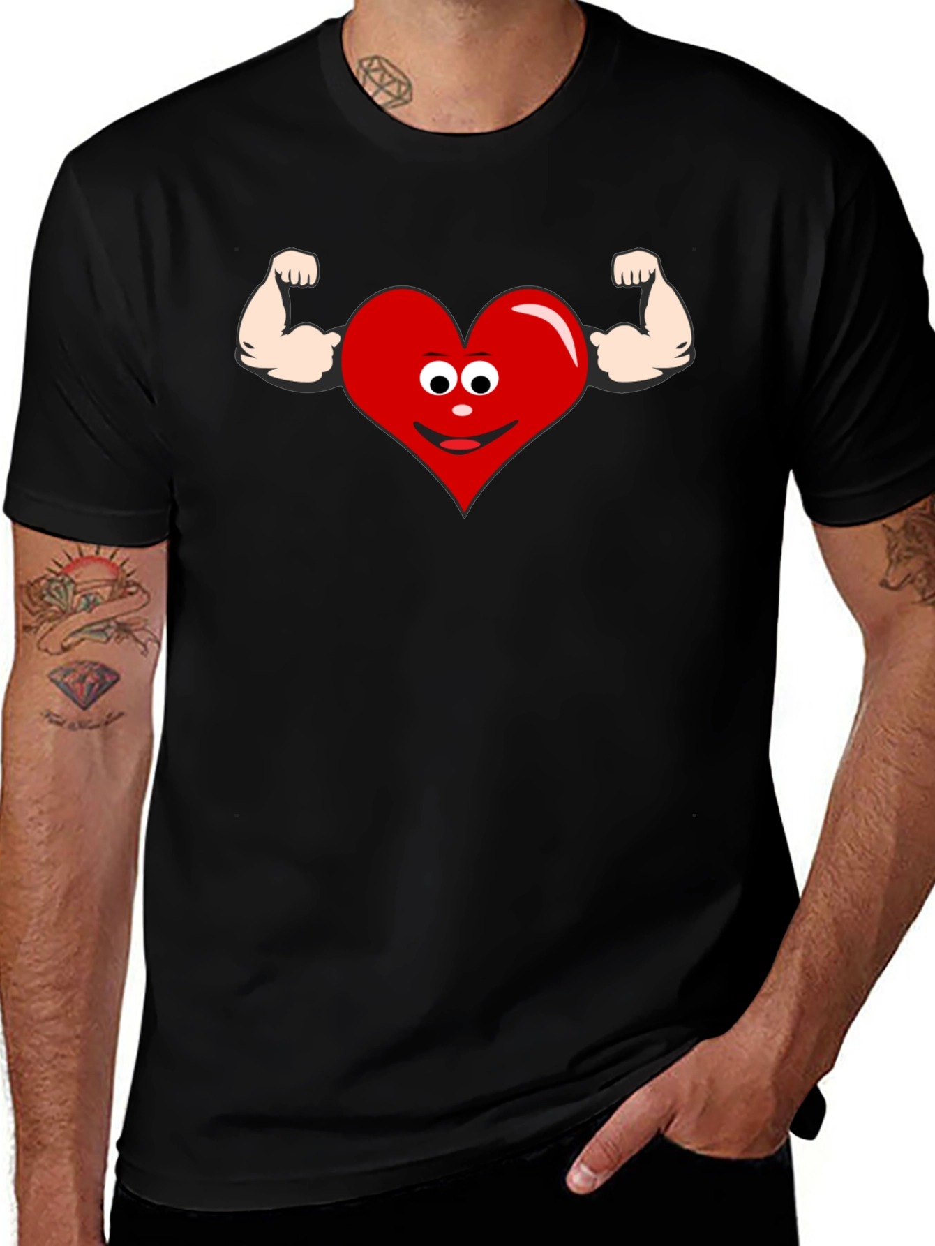 Funny Heart Muscle Graphic T-Shirt - Black