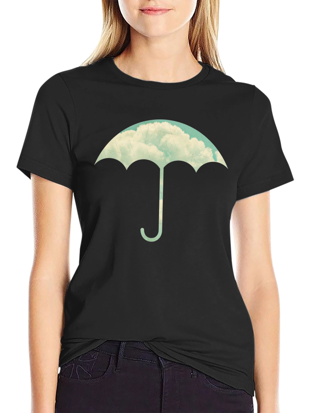 Cloud Umbrella Graphic Tee - Stylish Black T-Shirt