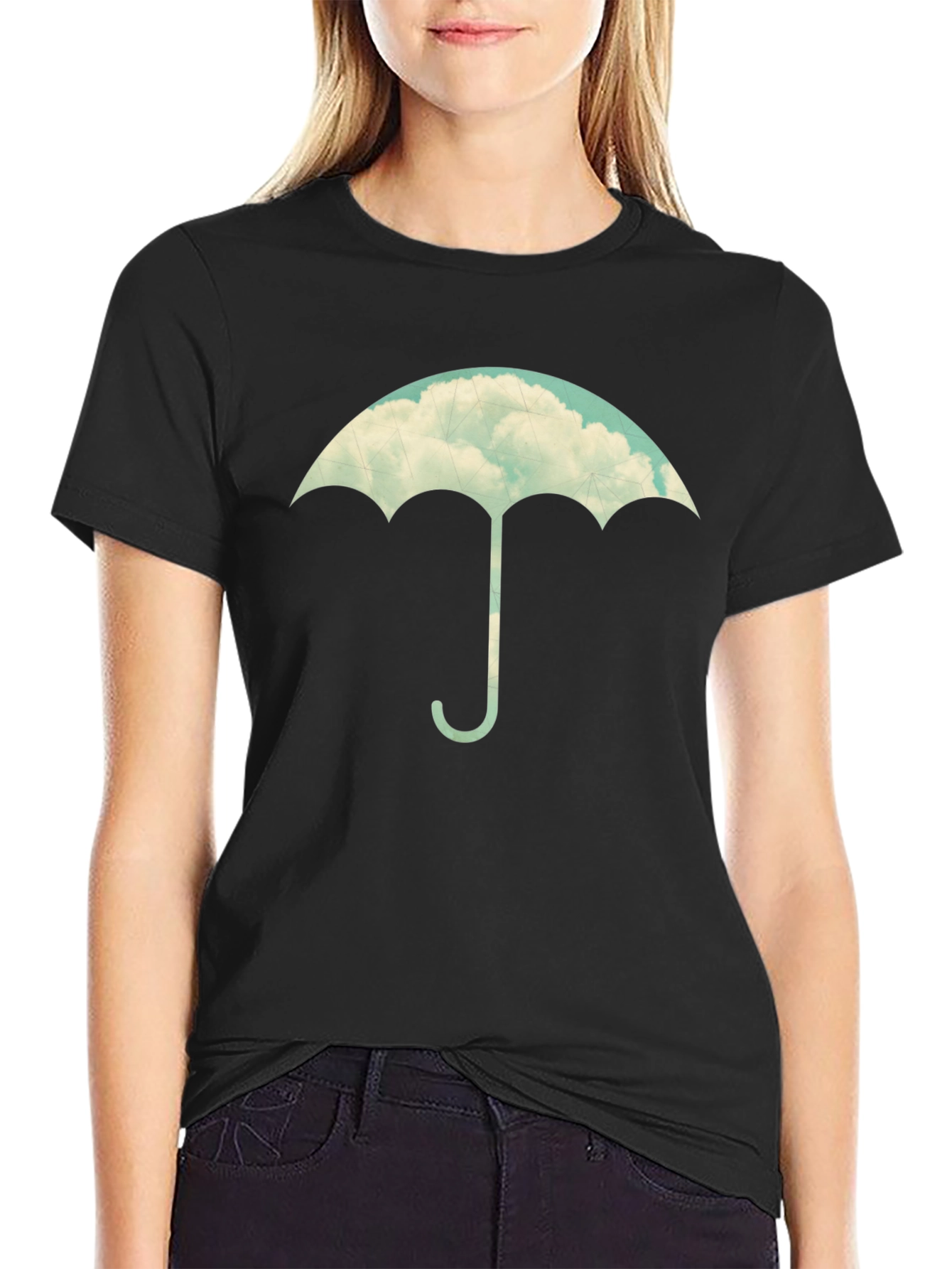 Cloud Umbrella Graphic Tee - Stylish Black T-Shirt