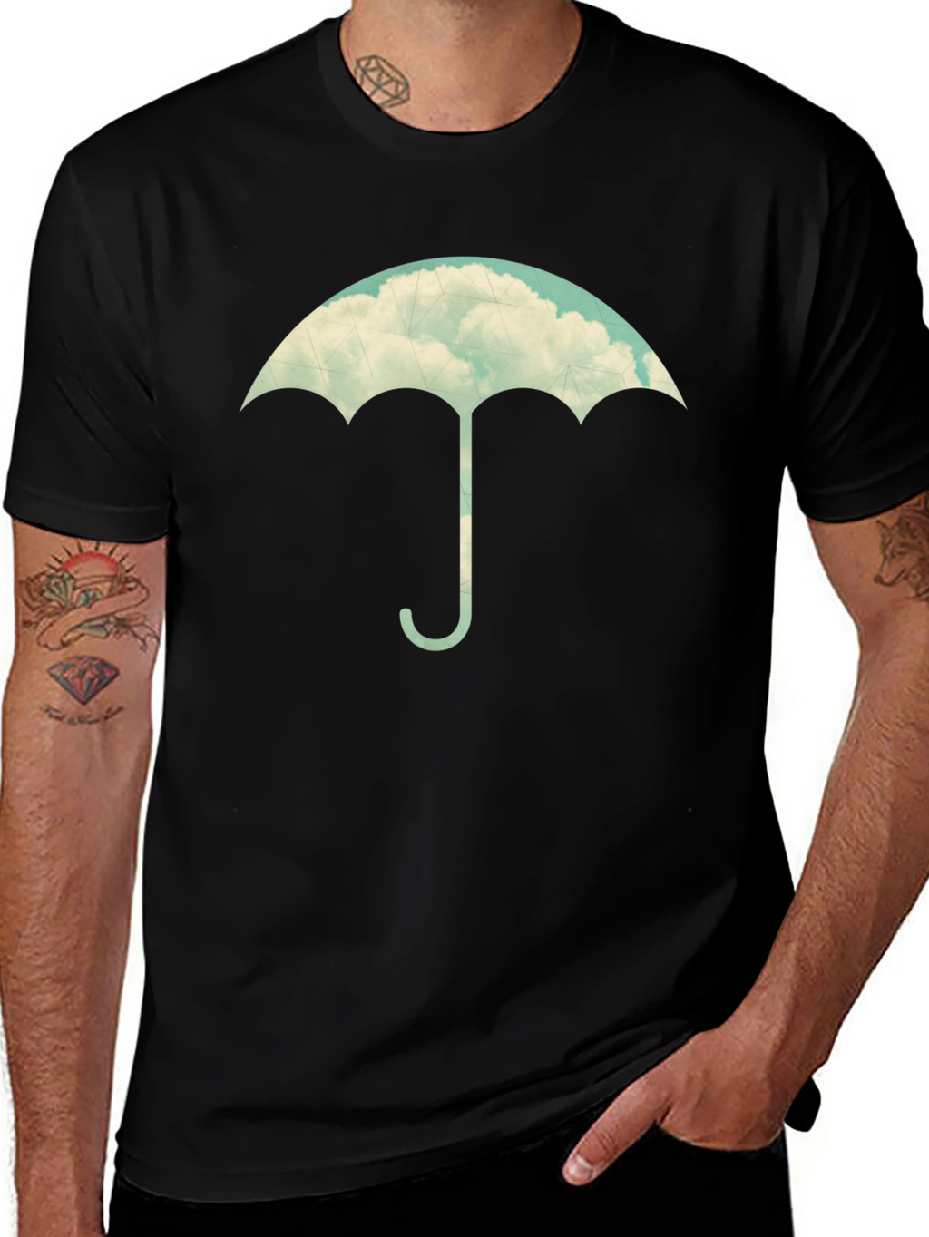 Cloud Umbrella Graphic Tee - Stylish Black T-Shirt