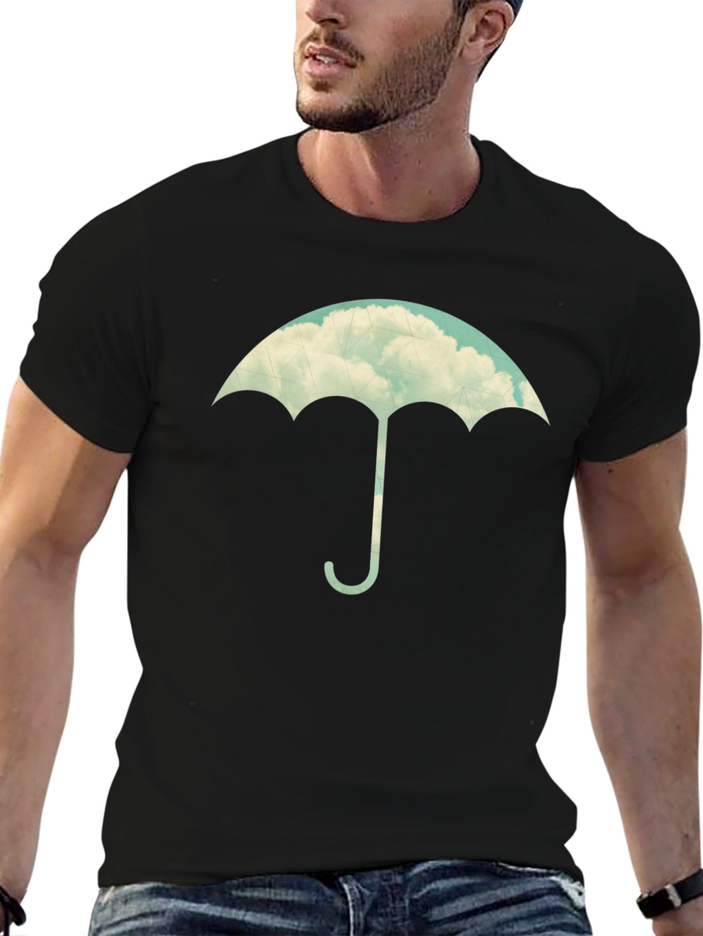 Cloud Umbrella Graphic Tee - Stylish Black T-Shirt