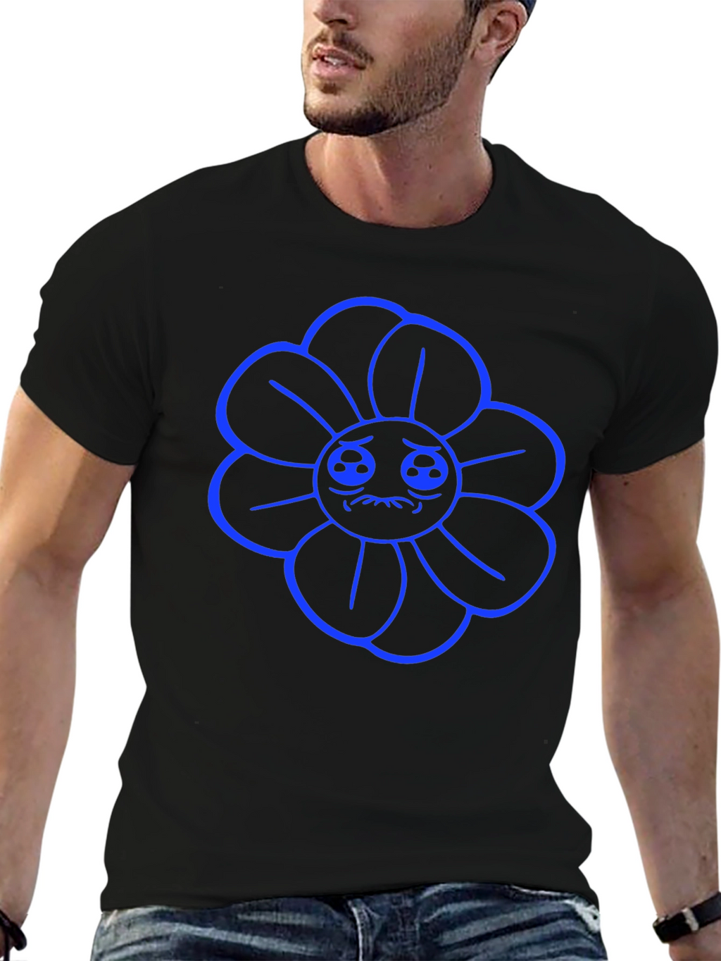 Sad Flower Graphic Tee - Black Casual Shirt