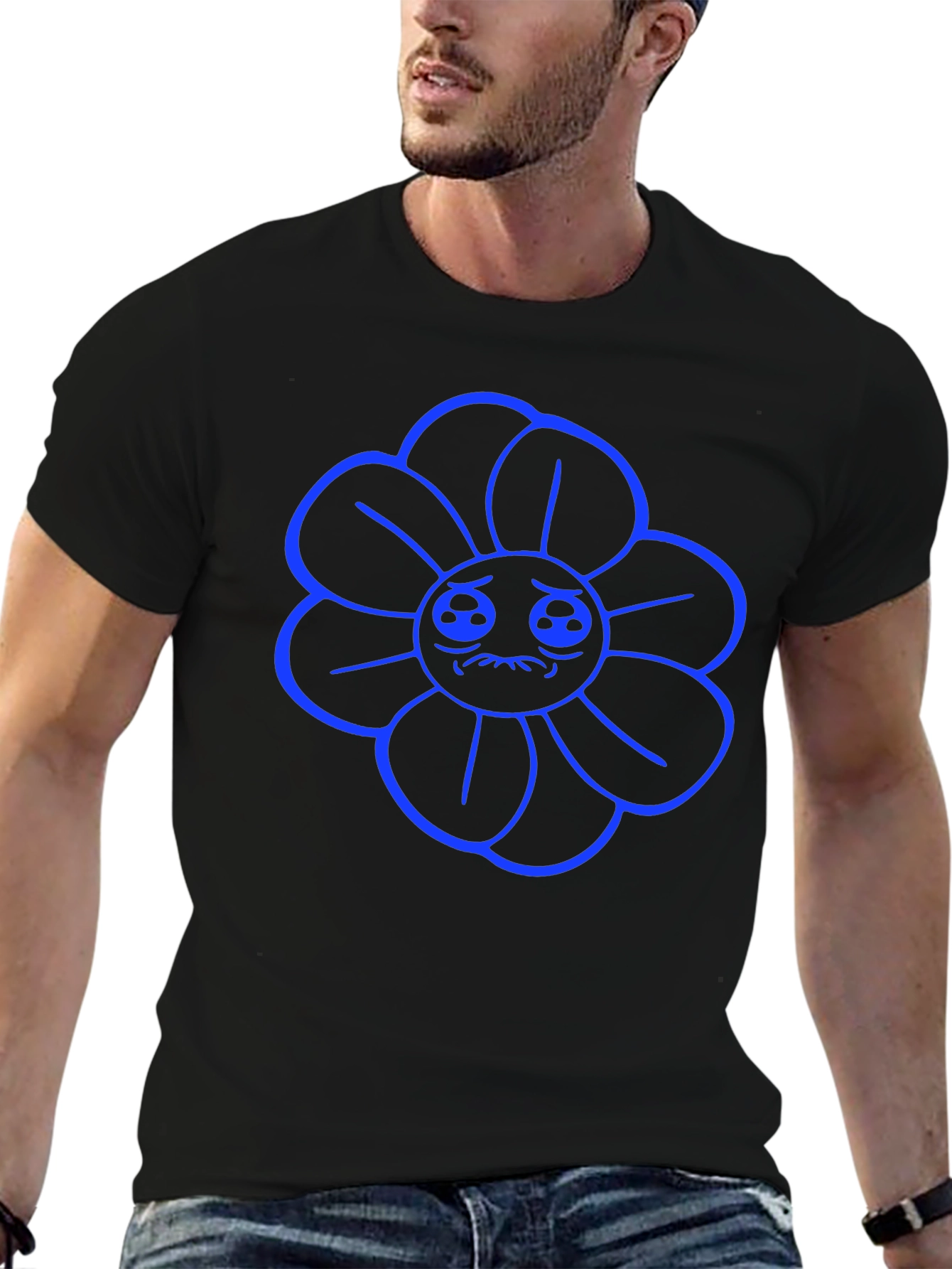 Sad Flower Graphic Tee - Black Casual Shirt