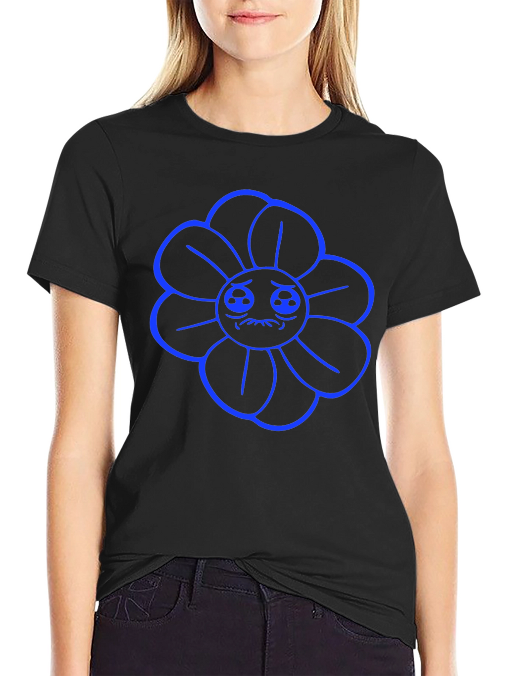 Sad Flower Graphic Tee - Black Casual Shirt