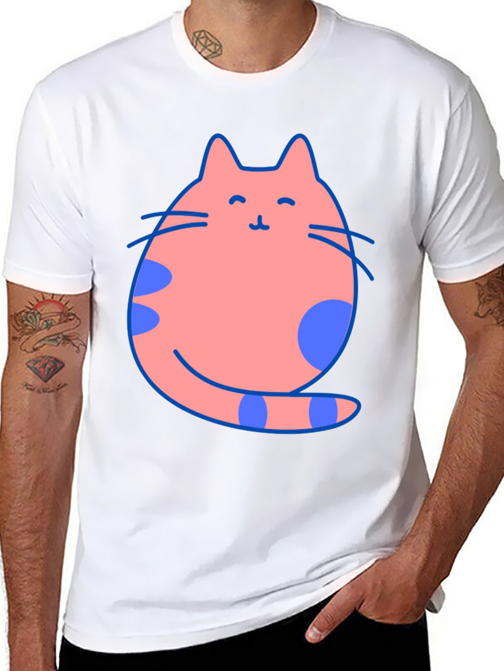 Cute Cat Graphic Tee - Black Cotton Blend