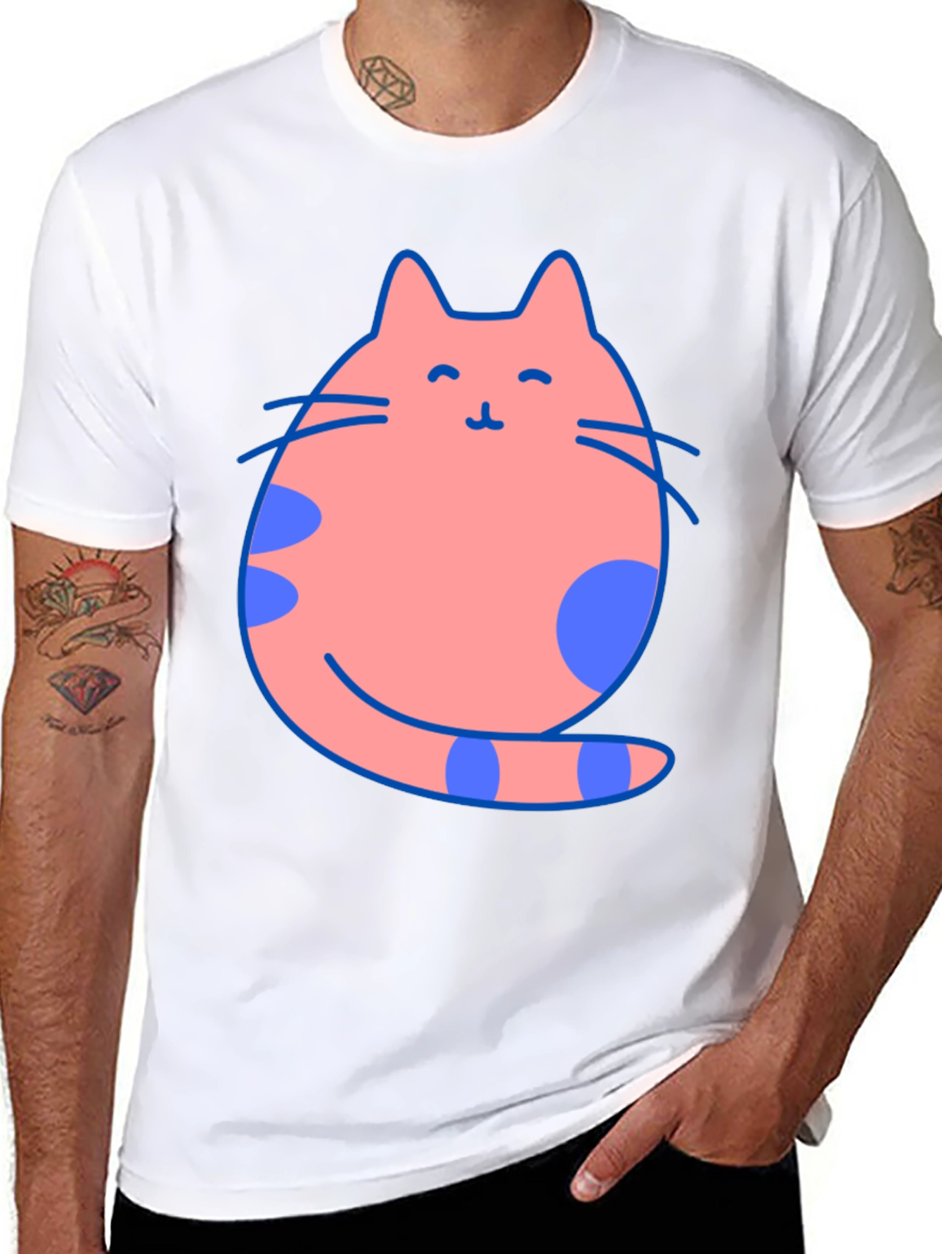 Cute Cat Graphic Tee - Black Cotton Blend