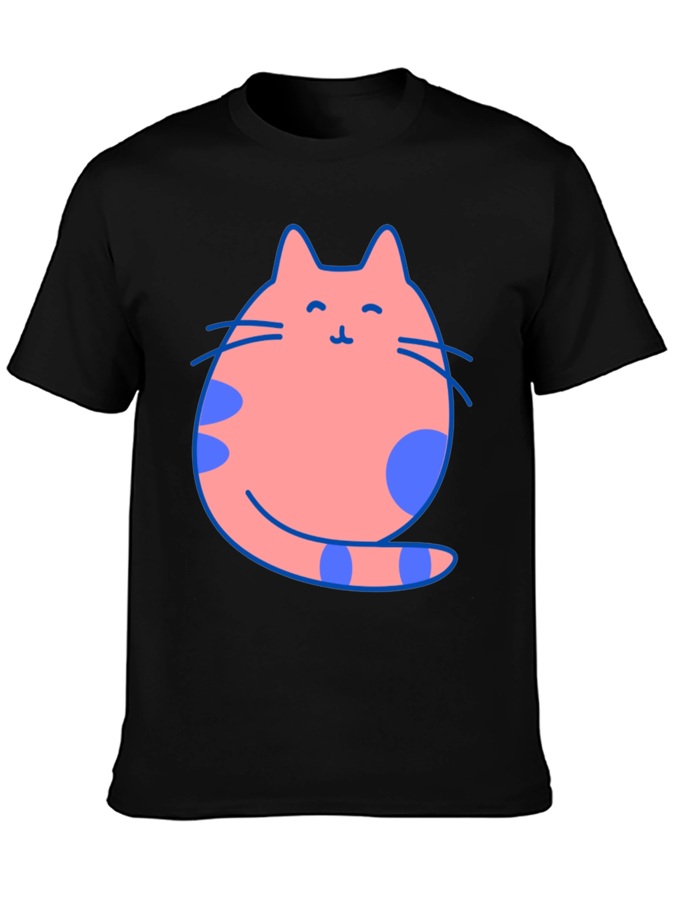Cute Cat Graphic Tee - Black Cotton Blend