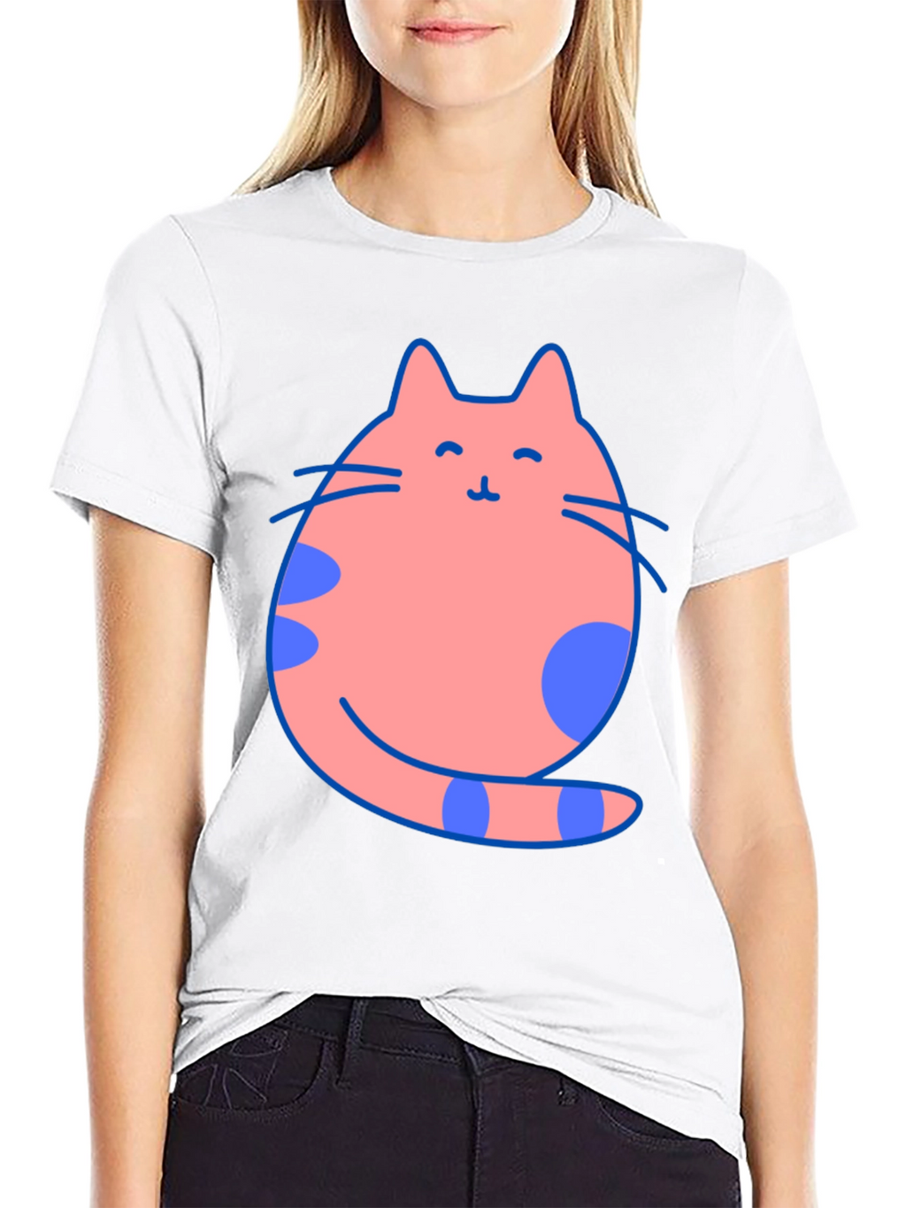 Cute Cat Graphic Tee - Black Cotton Blend