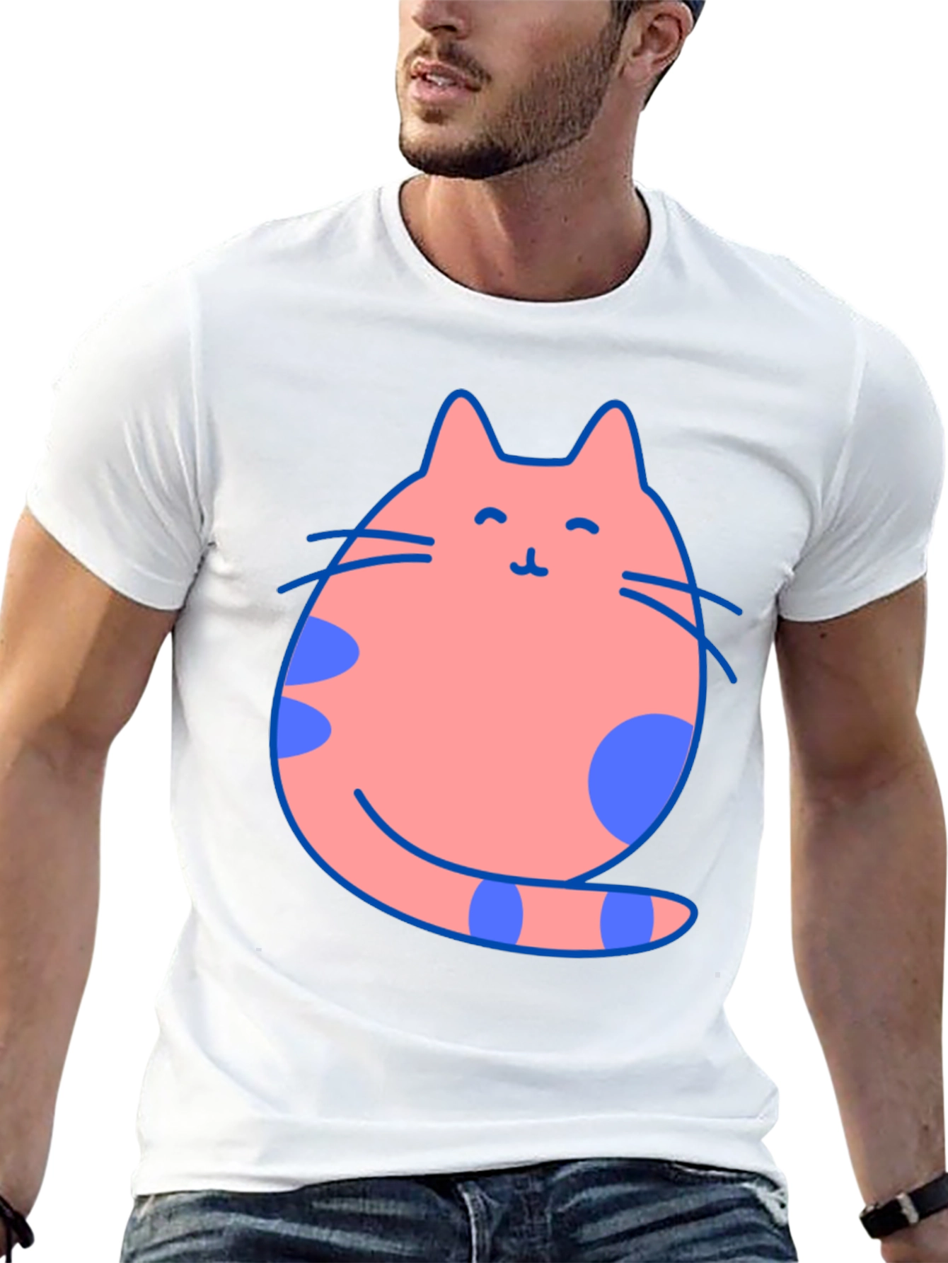 Cute Cat Graphic Tee - Black Cotton Blend