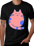 Cute Cat Graphic Tee - Black Cotton Blend