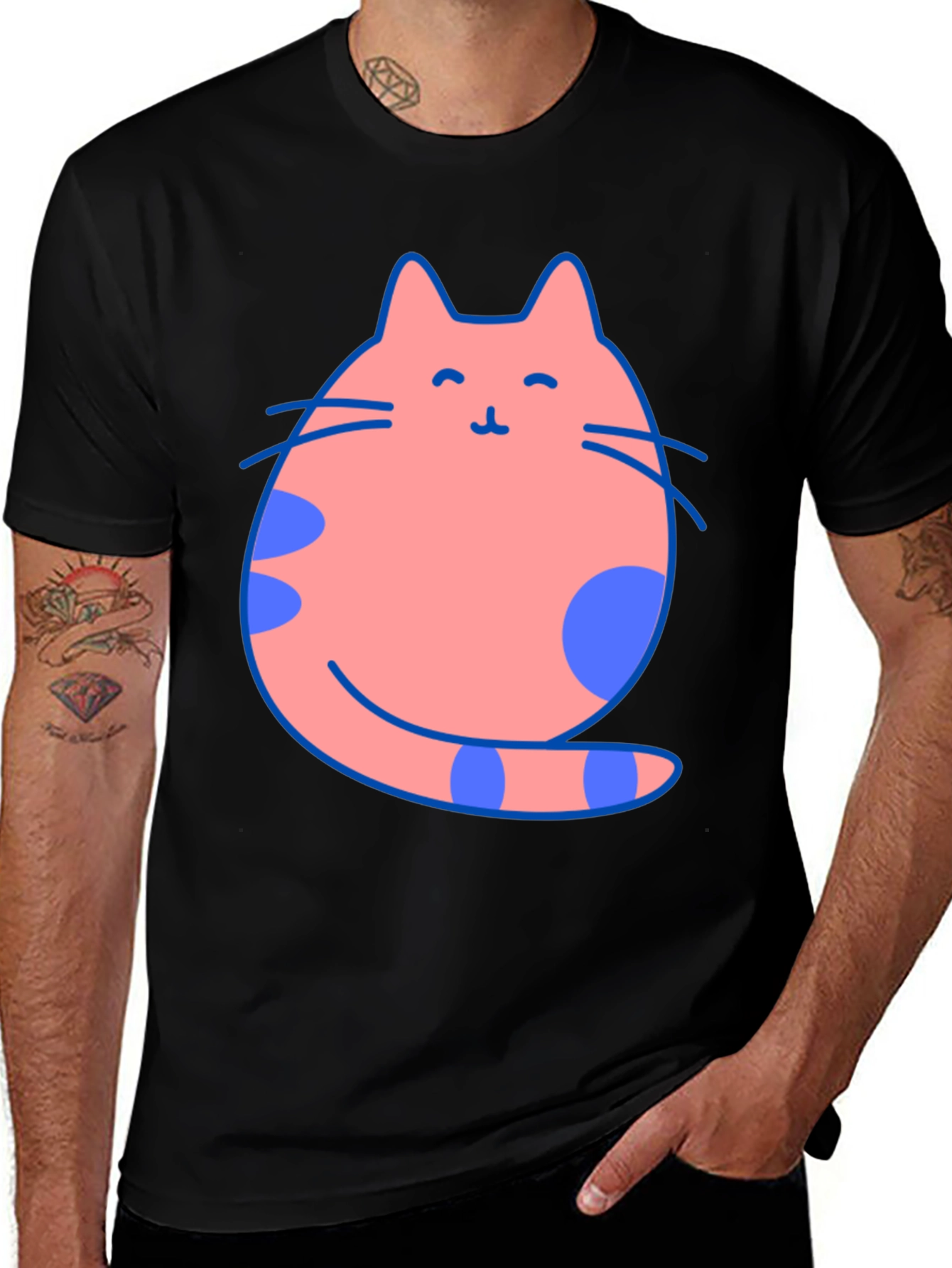 Cute Cat Graphic Tee - Black Cotton Blend