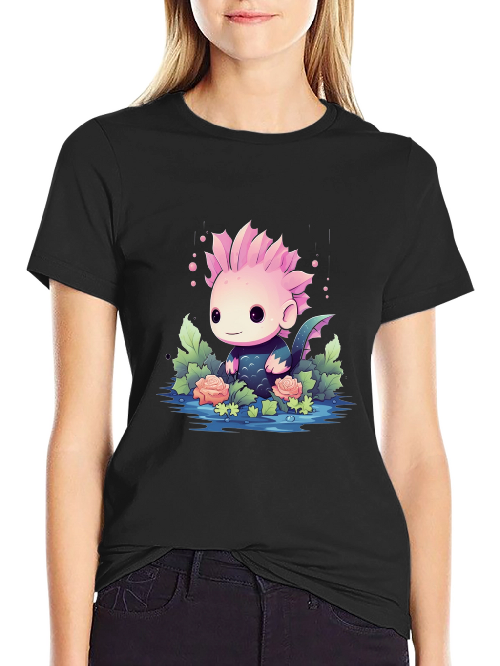 Cute Axolotl Black T-Shirt