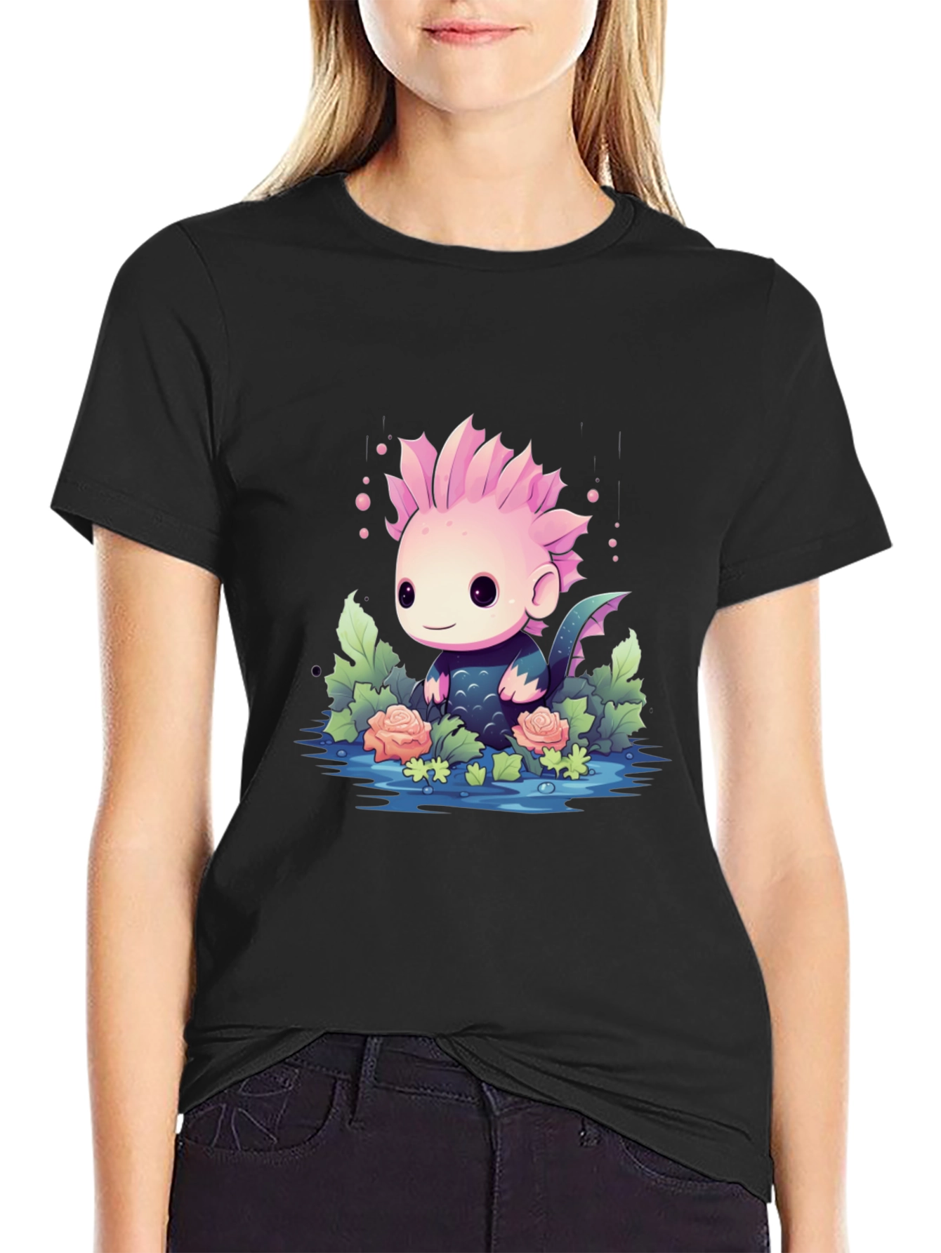 Cute Axolotl Black T-Shirt