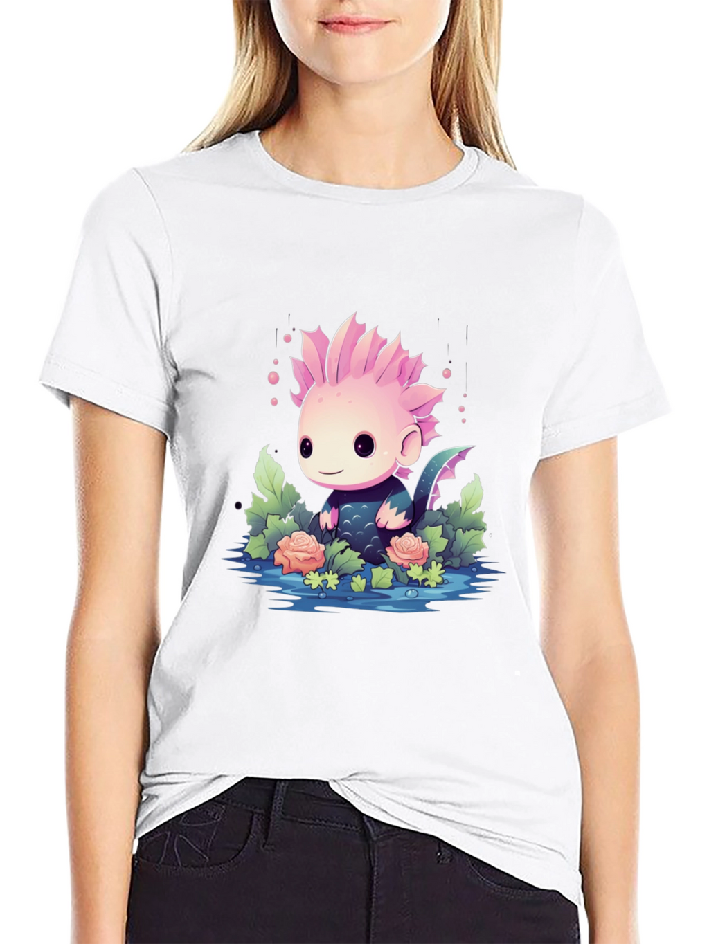 Cute Axolotl Black T-Shirt
