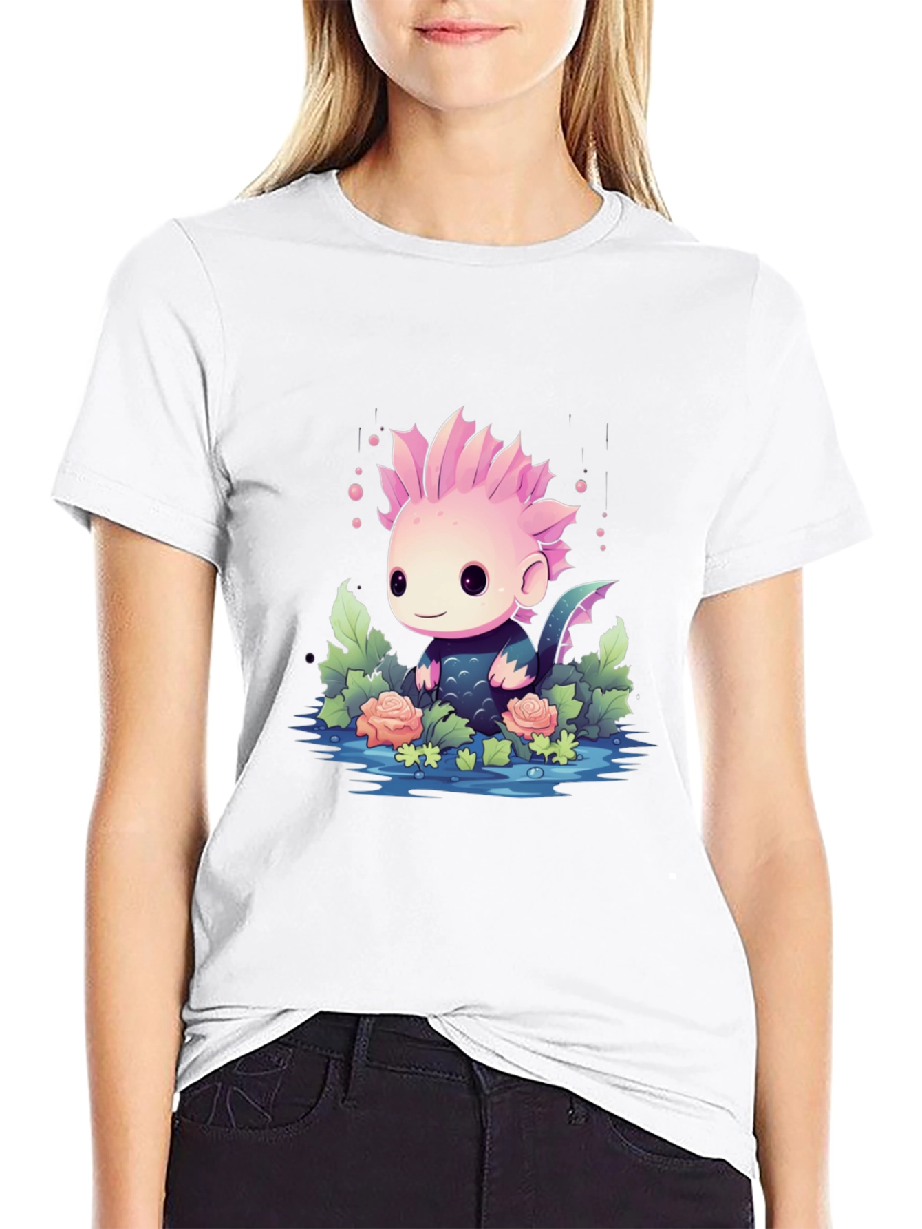 Cute Axolotl Black T-Shirt