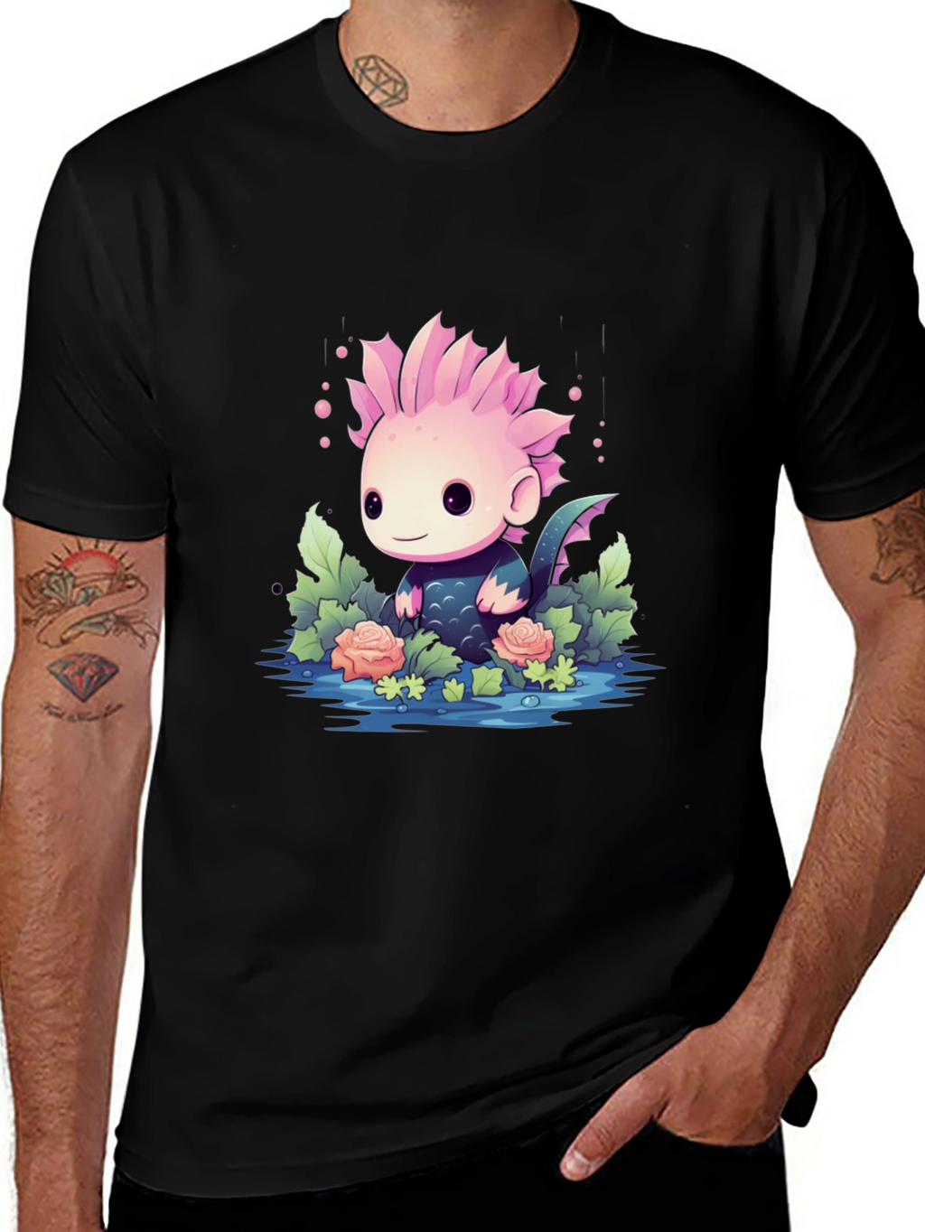 Cute Axolotl Black T-Shirt