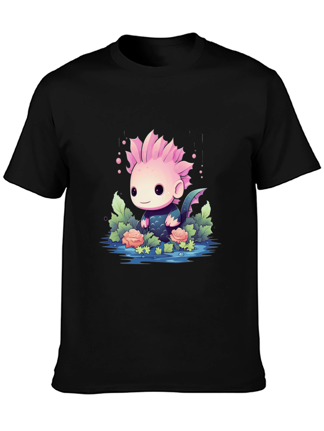 Cute Axolotl Black T-Shirt
