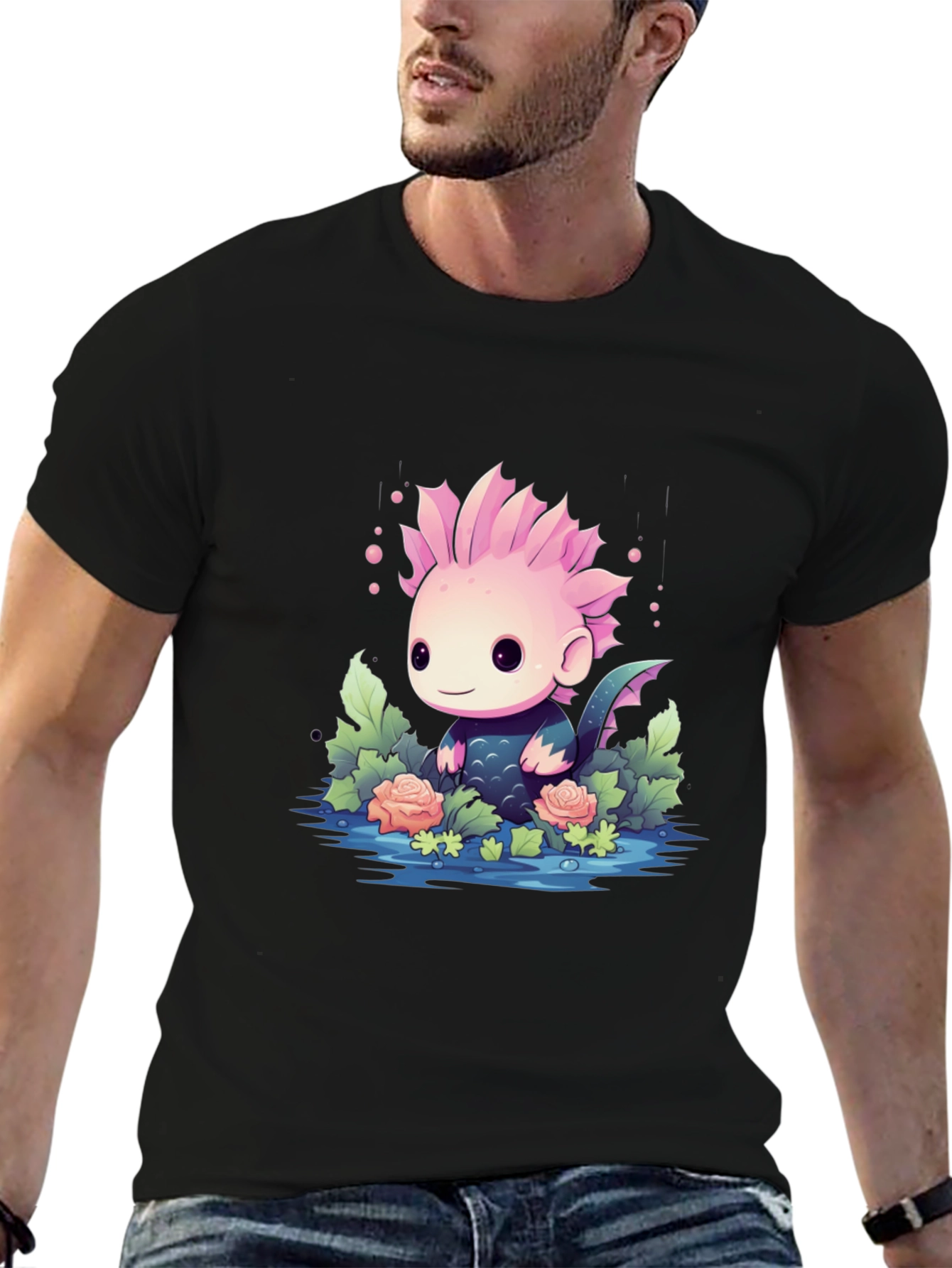 Cute Axolotl Black T-Shirt