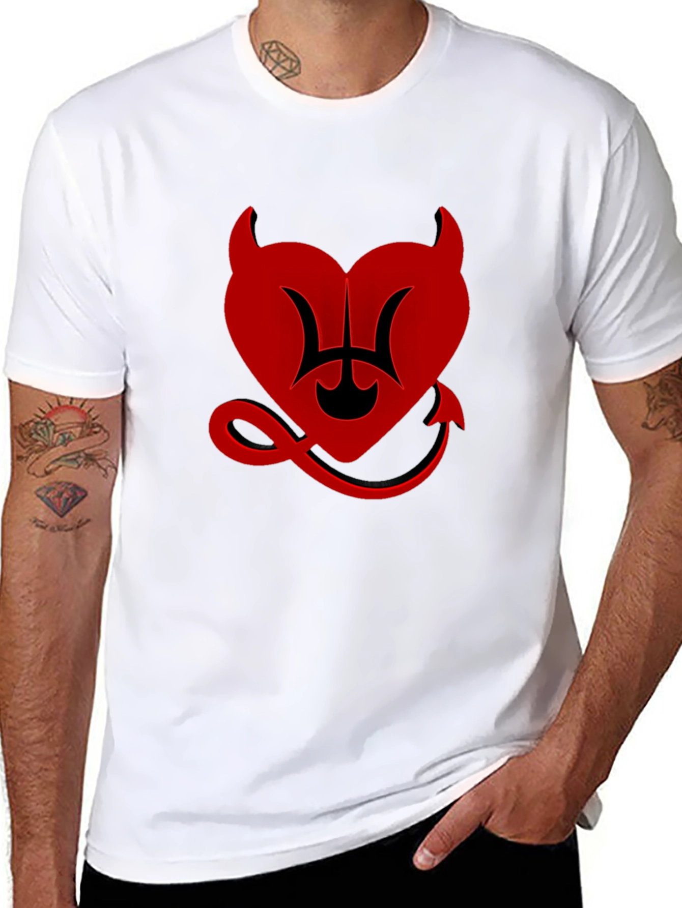 Devil Heart Graphic Tee - Black Cotton T-Shirt