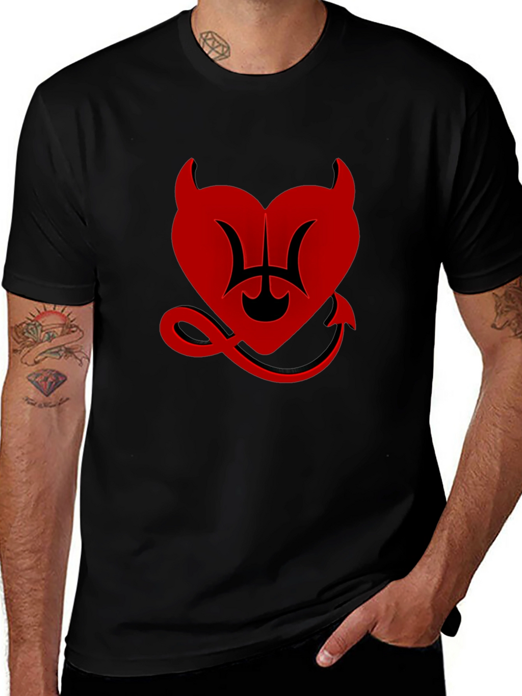 Devil Heart Graphic Tee - Black Cotton T-Shirt