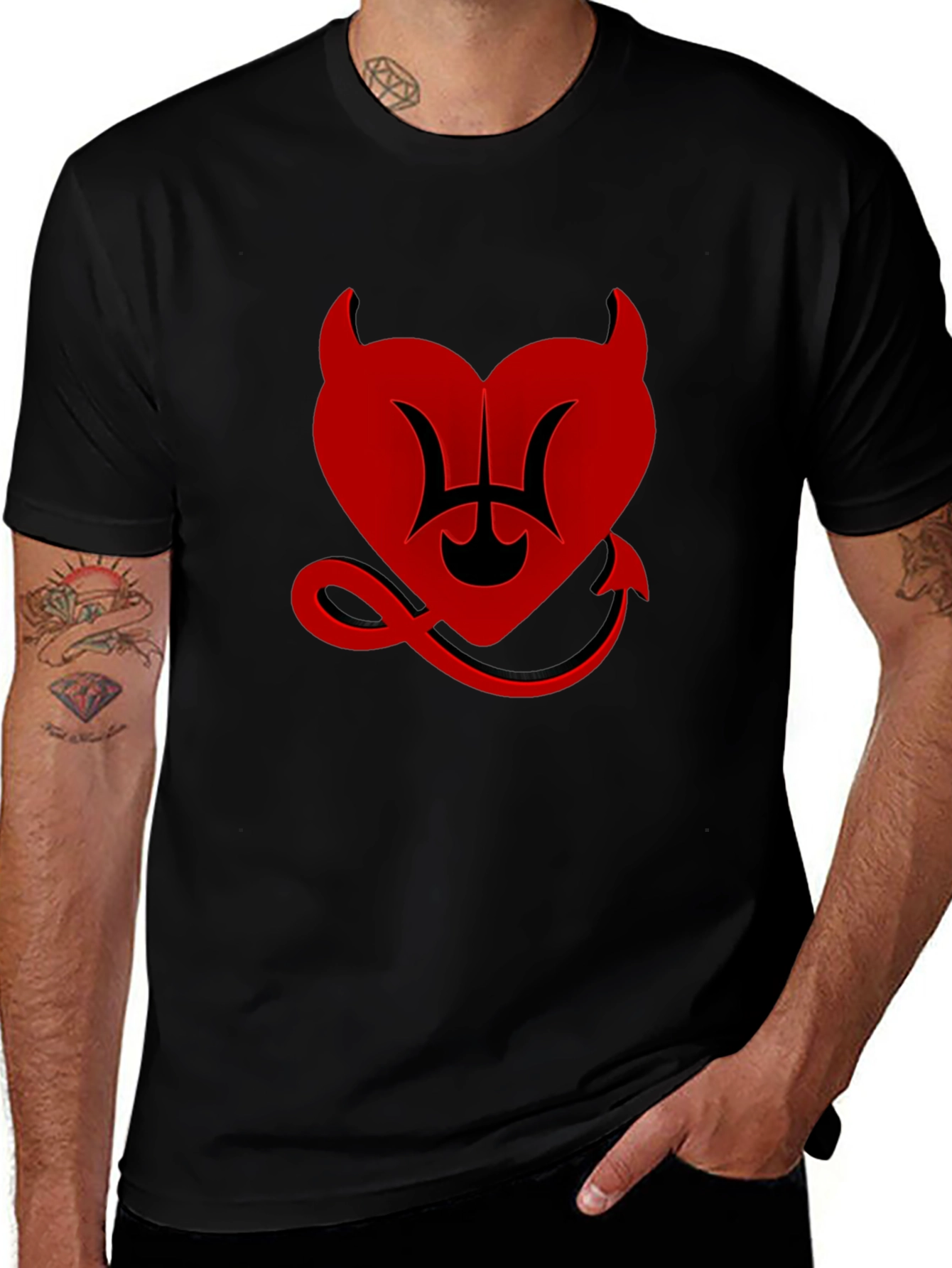 Devil Heart Graphic Tee - Black Cotton T-Shirt