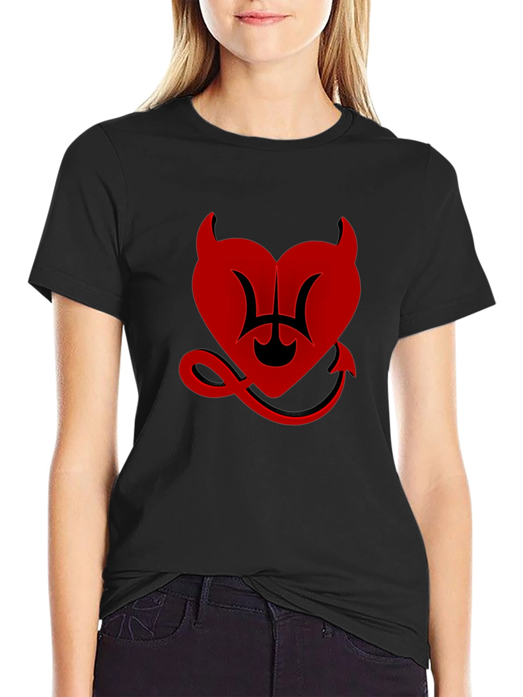 Devil Heart Graphic Tee - Black Cotton T-Shirt